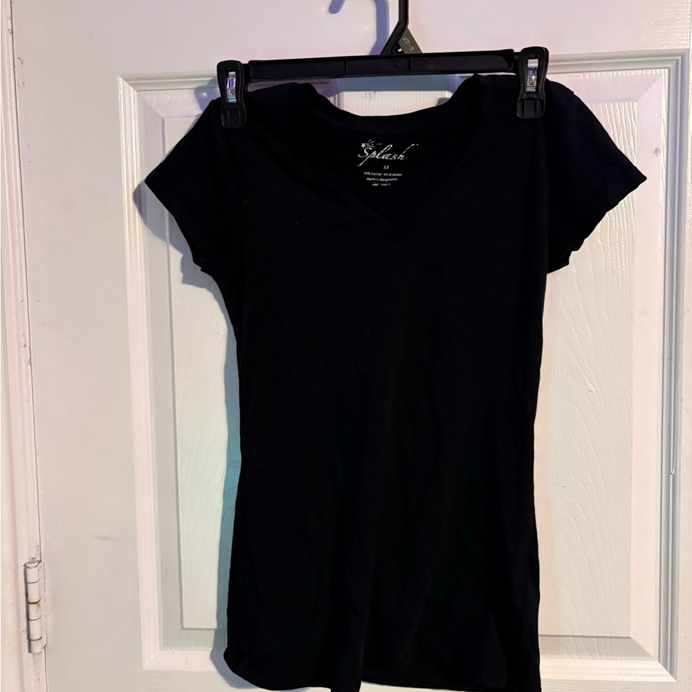 Splash Black Short Sleeve V-Neck Tee